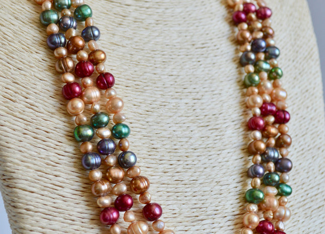 72 inches 5-8mm Multi Color and Multi Shape Freshwater Pearl Necklaces Long Pearl Necklace #849