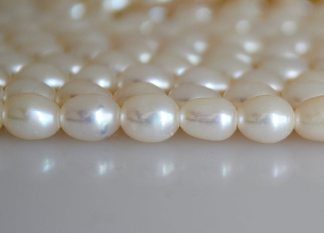 5x7mm AAA Large Hole Natural White Rice / Oval Freshwater Pearl Beads Hole Size 1.0mm Large Hole Rice Beads Large Hole White Rice Pearl #21