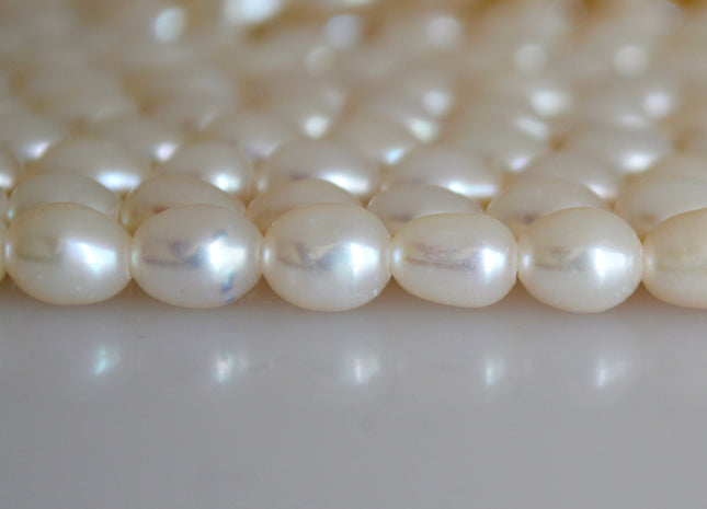 5x7mm AAA Large Hole Natural White Rice / Oval Freshwater Pearl Beads Hole Size 1.0mm Large Hole Rice Beads Large Hole White Rice Pearl #21