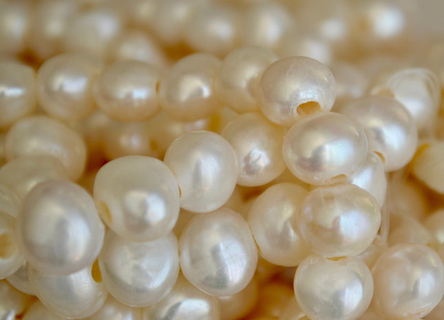 11-12mm AAA Large Hole Natural White Freshwater Pearl Nuggets, 2.5 mm Hole, Genuine Natural White Freshwater Pearl Nugget Bead #344