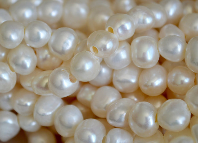 11-12mm AAA Large Hole Natural White Freshwater Pearl Nuggets, 2.5 mm Hole, Genuine Natural White Freshwater Pearl Nugget Bead #344