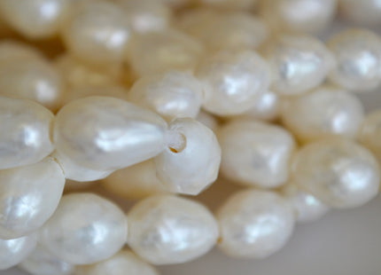 9 x 11 mm Large Hole Natural White Faceted Rice/Oval Freshwater Pearl Beads Limited Edition Faceted Genuine Freshwater Pearls #630
