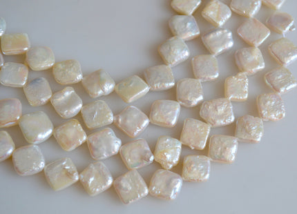11 mm AA Natural White Square Coin Shape Diagonal Hole Genuine Pearl Beads #145