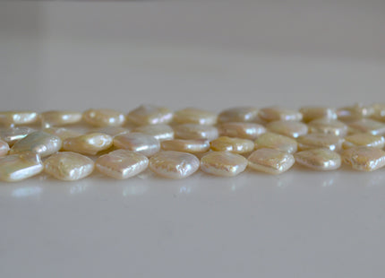 11 mm AA Natural White Square Coin Shape Diagonal Hole Genuine Pearl Beads #145