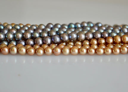 6-6.5 mm Potato Shape Light Peacock & Champagne Color Freshwater Pearl Beads #866