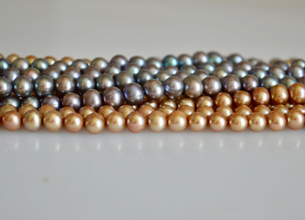 6-6.5 mm Potato Shape Light Peacock & Champagne Color Freshwater Pearl Beads #866