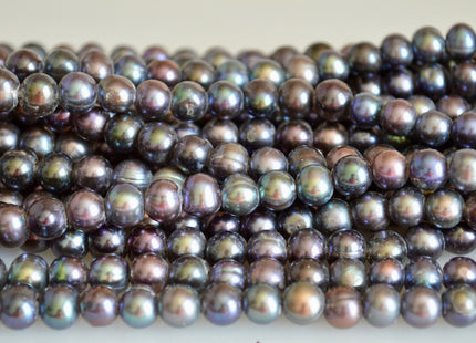 8-9mm Large Hole Dark Peacock Color Potato Shape Freshwater Pearl Beads 2mm Hole B grade #867