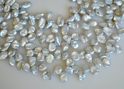 8-9x10-12mm Silver Gray Color Freshwater Keshi Pearl Beads Top Drilled Cornflakes Genuine Freshwater Pearl #892