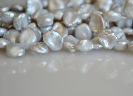 8-9x10-12mm Silver Gray Color Freshwater Keshi Pearl Beads Top Drilled Cornflakes Genuine Freshwater Pearl #892