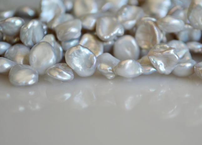 8-9x10-12mm Silver Gray Color Freshwater Keshi Pearl Beads Top Drilled Cornflakes Genuine Freshwater Pearl #892
