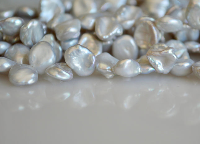 8-9x10-12mm Silver Gray Color Freshwater Keshi Pearl Beads Top Drilled Cornflakes Genuine Freshwater Pearl #892