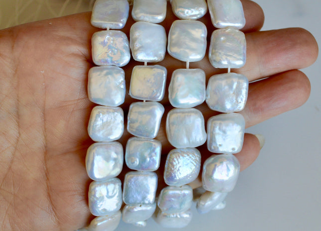 11-12 mm AAA Natural White Square Coin Shape Genuine Freshwater Pearl Beads High Quality Coin Pearl 32 Beads #896