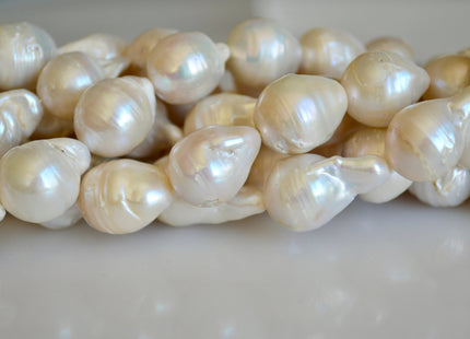 12x16-14x18mm Natural White Jumbo Size Largr Hole Graduated Freshwater Baroque Pearl Beads 19-23 Pieces #897