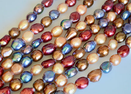8x9-11 mm Large Hole Freshwater Pearls Beads Oval Nugget Shape 2.1mm Hole Mixed Pink Red Peacock Color #898
