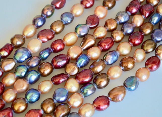 8x9-11 mm Large Hole Freshwater Pearls Beads Oval Nugget Shape 2.1mm Hole Mixed Pink Red Peacock Color #898