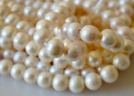 10-11mm Half Strand Large Hole Semi Round Freshwater Pearl Natural White 2mm Hole, Large Hole Natural White Freshwater Pearls #17