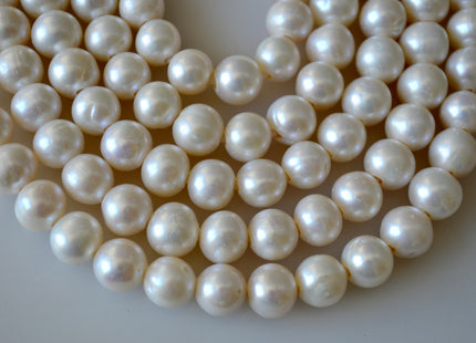 10-11mm Half Strand Large Hole Semi Round Freshwater Pearl Natural White 2mm Hole, Large Hole Natural White Freshwater Pearls #17
