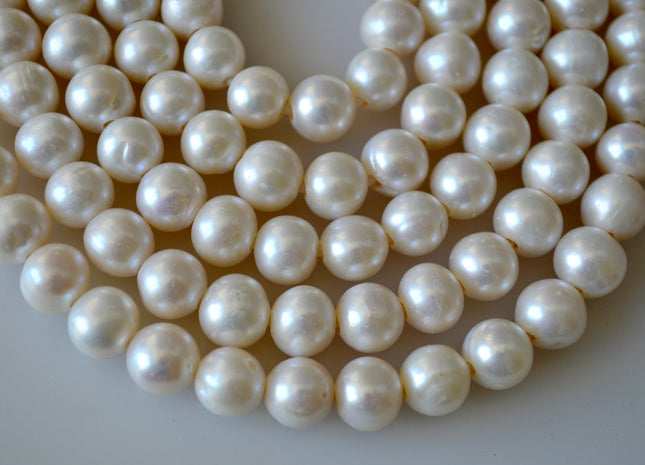 10-11mm Half Strand Large Hole Semi Round Freshwater Pearl Natural White 2mm Hole, Large Hole Natural White Freshwater Pearls #17