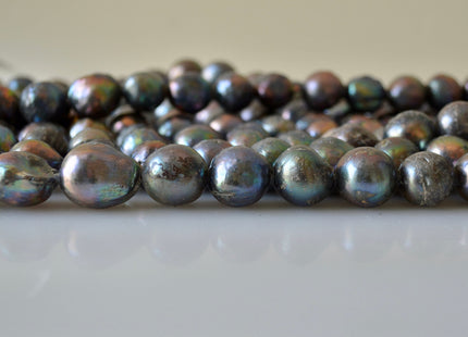 12-15mm Large Hole Dark Green Peacock Color Baroque Pearl Beads 2mm Hole #241