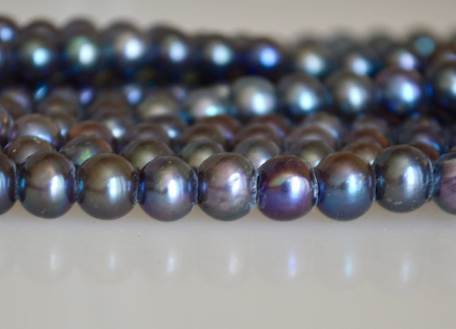 8 mm Large Hole Dark Peacock Color Potato/Round Shape Freshwater Pearl Beads 3.0 mm Hole #870
