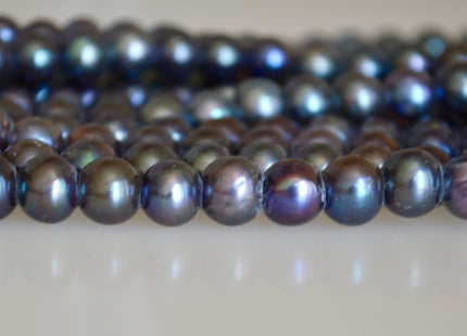 8 mm Large Hole Dark Peacock Color Potato/Round Shape Freshwater Pearl Beads 3.0 mm Hole #870