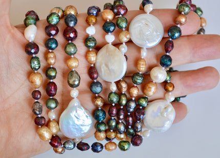 72 inches 6-21mm Faceted and Coin Genuine Pearl Necklace Multi Color Pearl Necklace Long Pearl Necklace #874