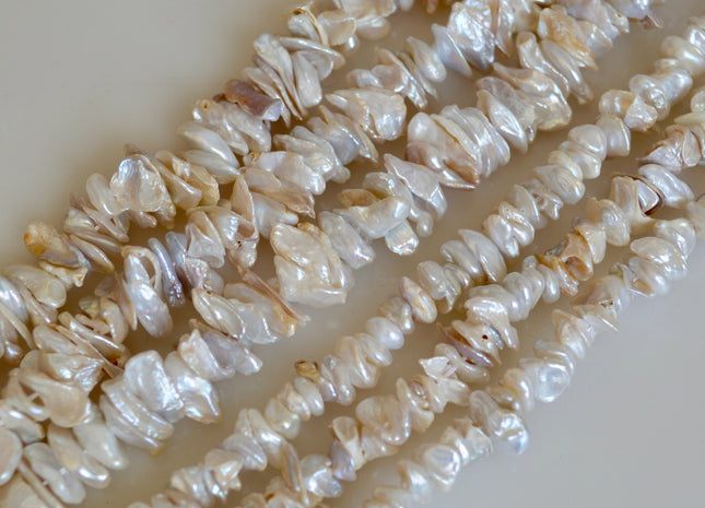 3-4x8-10mm & 3-4x12-16mm Keshi Freshwater Pearl Beads Center Drilled Cornflakes Shape #875