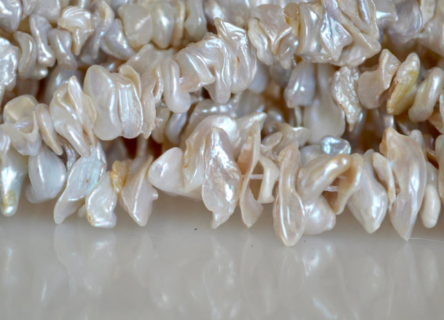 3-4x8-10mm & 3-4x12-16mm Keshi Freshwater Pearl Beads Center Drilled Cornflakes Shape #875