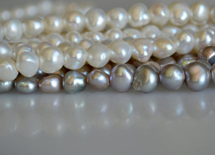 8-9 mm AA Large Hole Freshwater Pearl Nuggets Hole Size 2.1 mm, Natural White OR Silver Gray Color Genuine Nugget Pearls #87