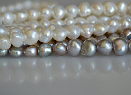8-9 mm AA Large Hole Freshwater Pearl Nuggets Hole Size 2.1 mm, Natural White OR Silver Gray Color Genuine Nugget Pearls #87