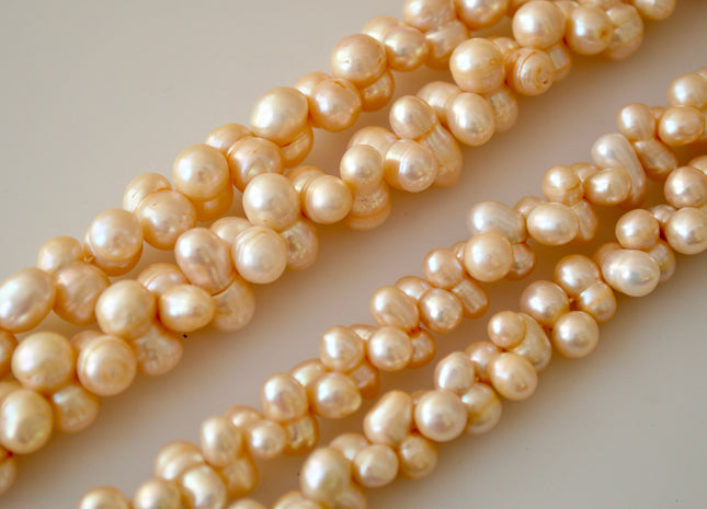 8x12mm & 9x14-16mm Peanut Shape Light Peach Color Center Drilled Freshwater Pearl Beads #904