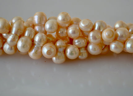 8x12mm & 9x14-16mm Peanut Shape Light Peach Color Center Drilled Freshwater Pearl Beads #904