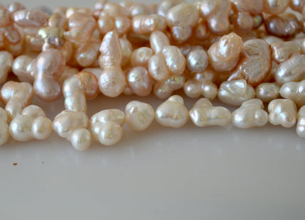 8-10x10-12mm Fun Shape Pink and White Color Side Drilled Freshwater Pearl Beads #905