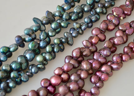 8-9x16-18mm Peanut Shape Green & Purple Color Center Drilled Freshwater Pearl Beads #906