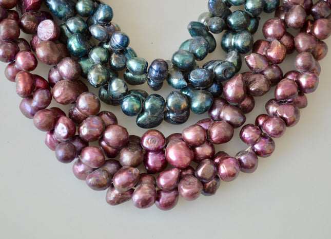 8-9x16-18mm Peanut Shape Green & Purple Color Center Drilled Freshwater Pearl Beads #906