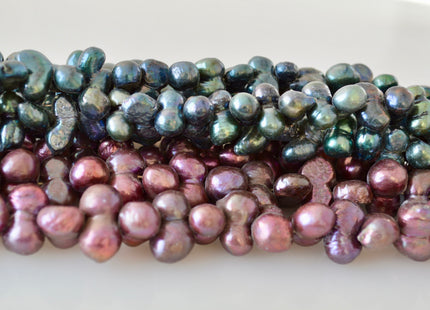 8-9x16-18mm Peanut Shape Green & Purple Color Center Drilled Freshwater Pearl Beads #906