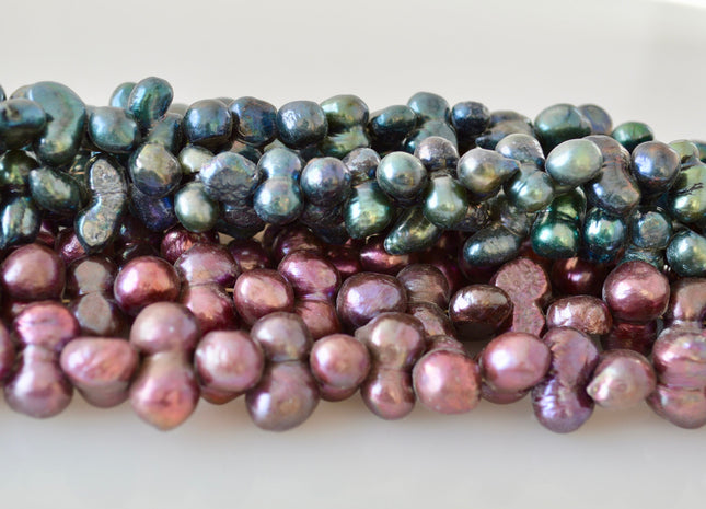 8-9x16-18mm Peanut Shape Green & Purple Color Center Drilled Freshwater Pearl Beads #906