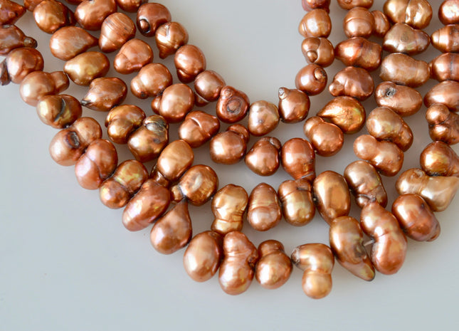 8x9-9x14mm Approx. Fun Shape Copper Color Center Drilled Freshwater Pearl Beads #914