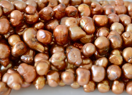 8x9-9x14mm Approx. Fun Shape Copper Color Center Drilled Freshwater Pearl Beads #914