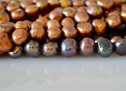 8-9mm Nugget Shape Dark Peacock & Dark Brown Color Freshwater Pearl Beads #917
