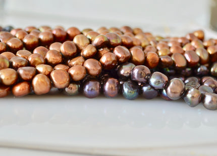 8-9mm Nugget Shape Dark Peacock & Dark Brown Color Freshwater Pearl Beads #917