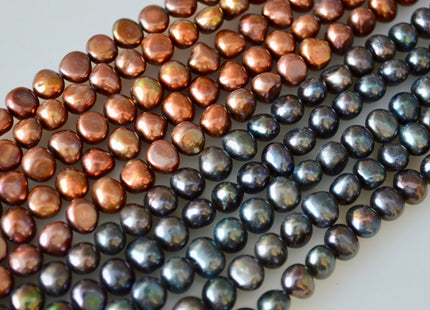 7-8mm Potato Nugget Dark Brown & Dark Peacock Freshwater Pearl Beads #919