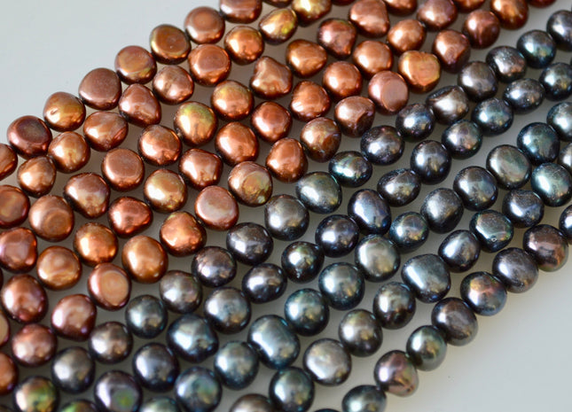7-8mm Potato Nugget Dark Brown & Dark Peacock Freshwater Pearl Beads #919