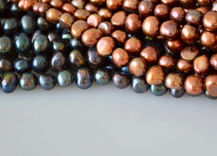 7-8mm Potato Nugget Dark Brown & Dark Peacock Freshwater Pearl Beads #919