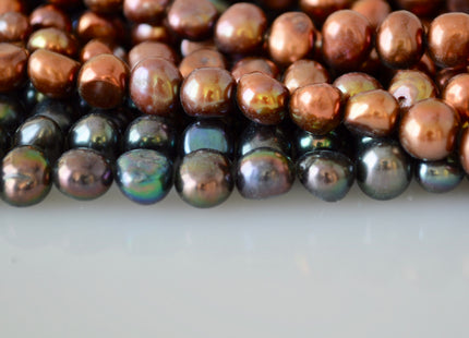 7-8mm Potato Nugget Dark Brown & Dark Peacock Freshwater Pearl Beads #919