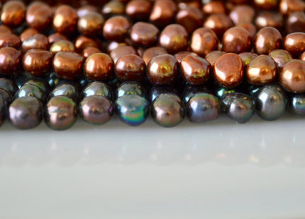 7-8mm Potato Nugget Dark Brown & Dark Peacock Freshwater Pearl Beads #919