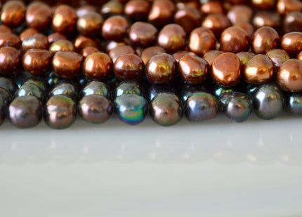 7-8mm Potato Nugget Dark Brown & Dark Peacock Freshwater Pearl Beads #919