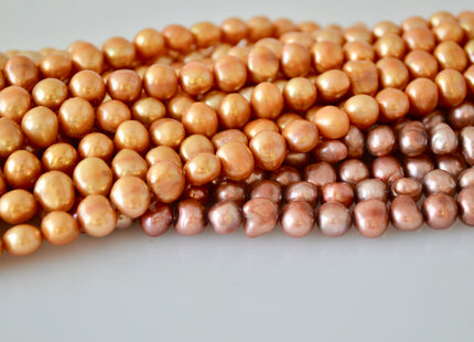 7-8mm Potato Nugget Copper/Pinkish & Yellow Color Freshwater Pearl Beads #925