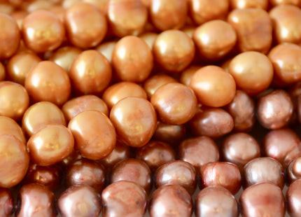 7-8mm Potato Nugget Copper/Pinkish & Yellow Color Freshwater Pearl Beads #925