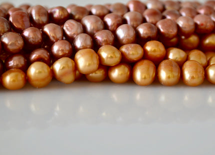 7-8mm Potato Nugget Copper/Pinkish & Yellow Color Freshwater Pearl Beads #925